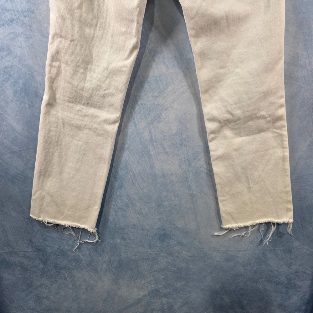 Zara Womens High Waisted Straight Leg Raw Hem White Jeans Size 0‎ 24 x 27